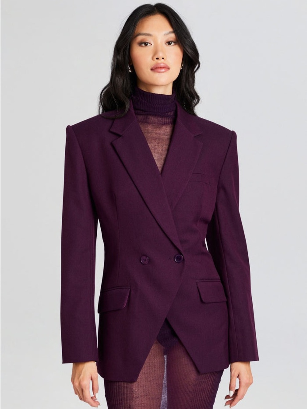 SER.O.YA Cosmo Blazer Eggplant Purple Size S Structured Fitted Breasted Button